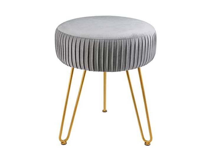IXMLDAXD Der Stuhl, Modern Velvet Round Footstool Ottoman with Gold Legs - Stylish Upholstered Vanity Chair Stool for Makeup, Living Room, Bedroom(Grey)
