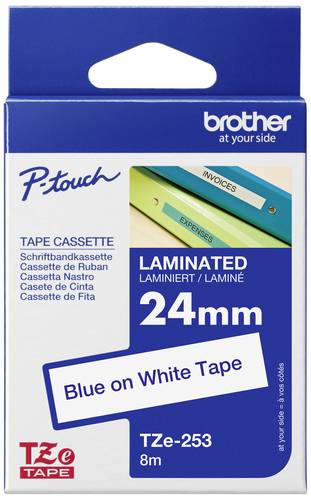 Brother TZe TZe-253 Bandfarbe: Weiß Schriftfarbe:Blau 24mm 8m