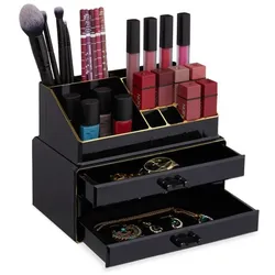 Relaxdays 2 x Make Up Organizer schwarz/gold Gold,Schwarz