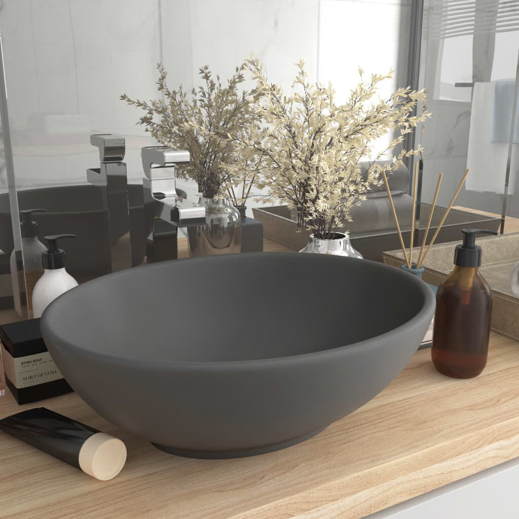 Belfry Bathroom Gline 400 mm L x 330 mm W Ceramic Oval Sink Dark Grey 330mm W