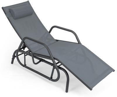 Costway Outdoor Chaise Lounge Glider Chair with Armrests and Pillow-Gray