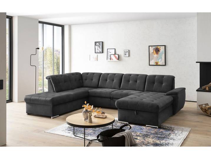 Wohnlandschaft EXXPO - SOFA FASHION Durango, aufwendige Sitz- und Rückenverarbeitung, bequem, U-Form , grau, B:340cm H:92cm T:248cm, Sofas, Wohnlandschaft, inkl. Kopfteilverstellung, wahlweise mit Bettfunktion und Bettkasten