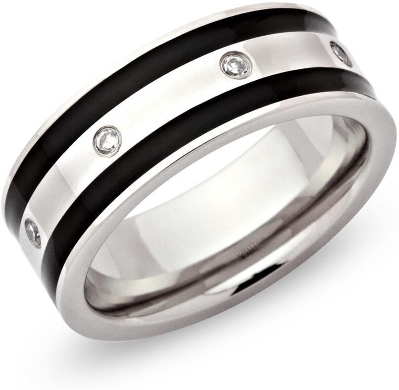 Unique Edelstahlring ionisiert Zirkonia 7mm schwarz