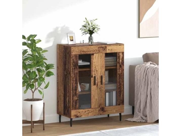 HEFZGDB Zeitloses Sideboard zur Aufbewahrung und Präsentation, klassisches Sideboard mit Glasfront in Weiß, aus Holzwerkstoff mit Metallfüßen und viel Stauraum im Glasdesign, mit viel