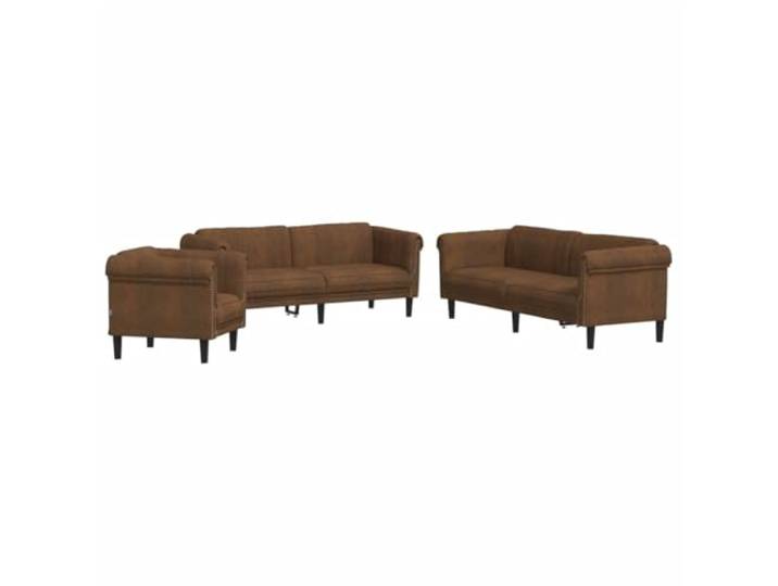 Makastle 3er Set Sofa Couchgarnitur Braun Samt