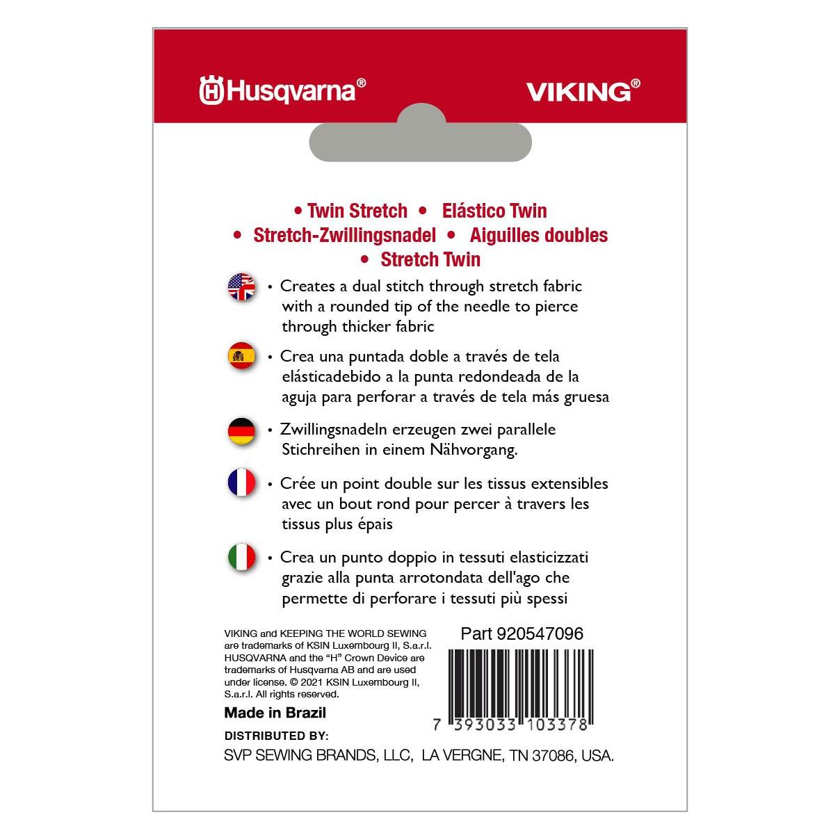 Husqvarna Zwillingsnadel Stretch 75/11, Breite 2,5 mm (41803195)