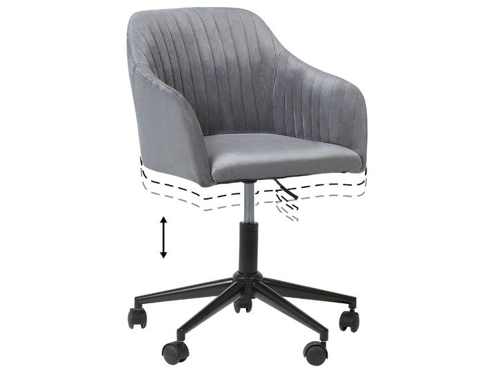 BELIANI Arbeitshocker Grau Samtstoff Modern Höhenverstellbar Drehbar Rollbar Bürostuhl Home-Office Büro Arbeitszimmer Ausstattung Sitzmöbel