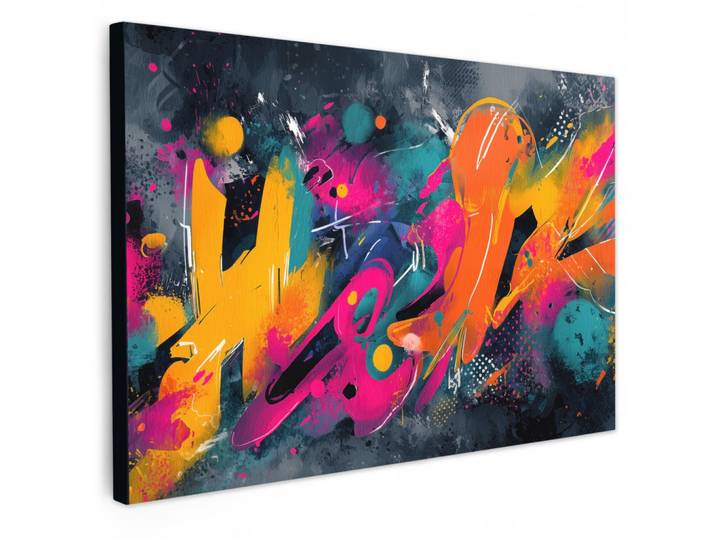LEINWANDBILD Abstrakt - Graffiti - Farbenfroh - Farbspritzer Gemälde 60x40 cm
