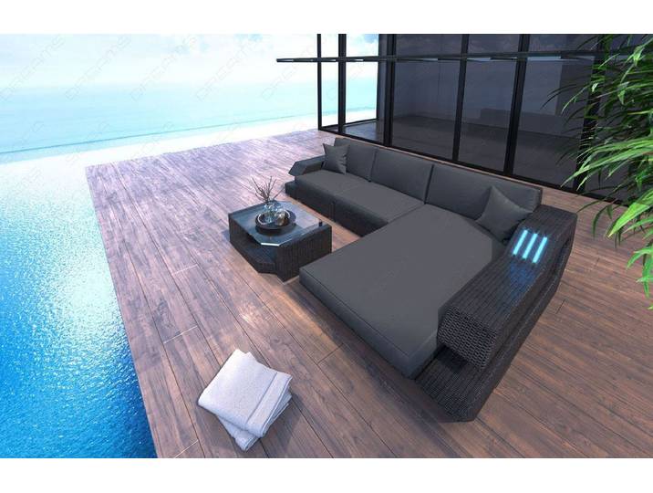 Sofa Rattan Ravenna Graues L-Form in Stoff