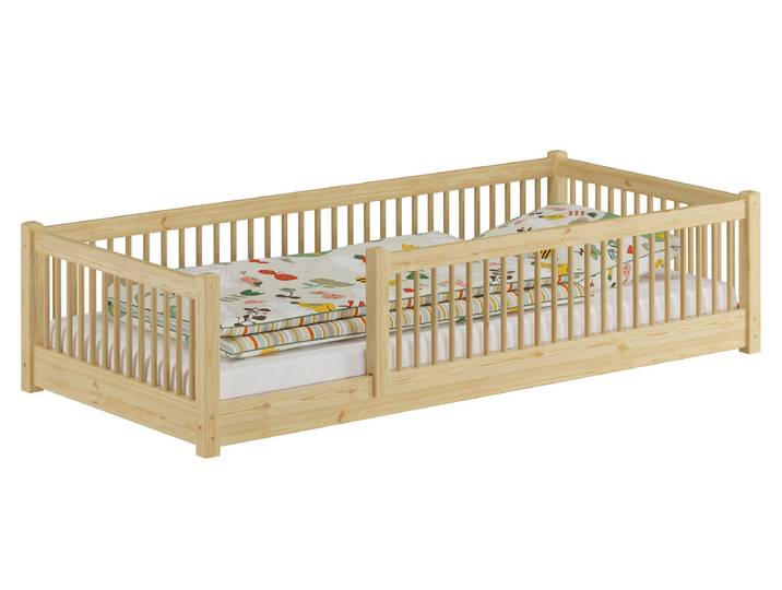 Kinderbett Niedriges Bodenbett Kiefer Natur 90 x 200 cm Kleinkinder