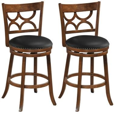 Costway Swivel Bar Stools Set of 2 with High Backrest and Wood Frame-29 Inches