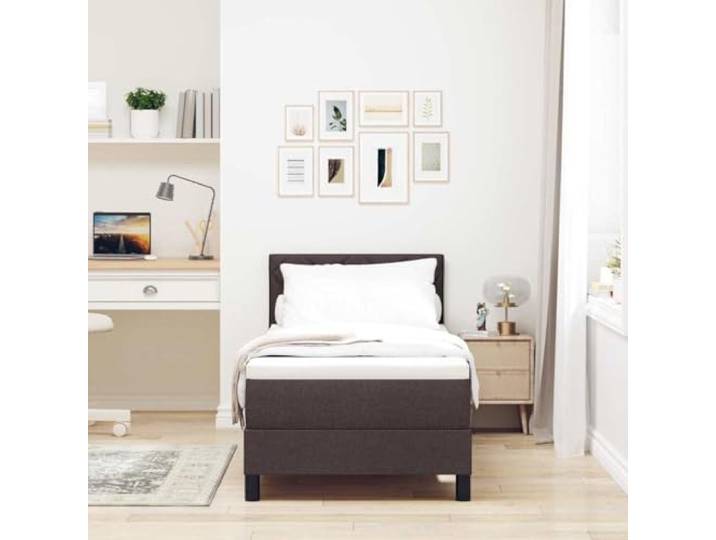KTHLBRH Einzelbett 80 x 200 cm mit verstellbarem Kopfteil dunkelbraun Taschenfederkernmatratze, Memory-Schaum, Holzrahmen, modernes Design