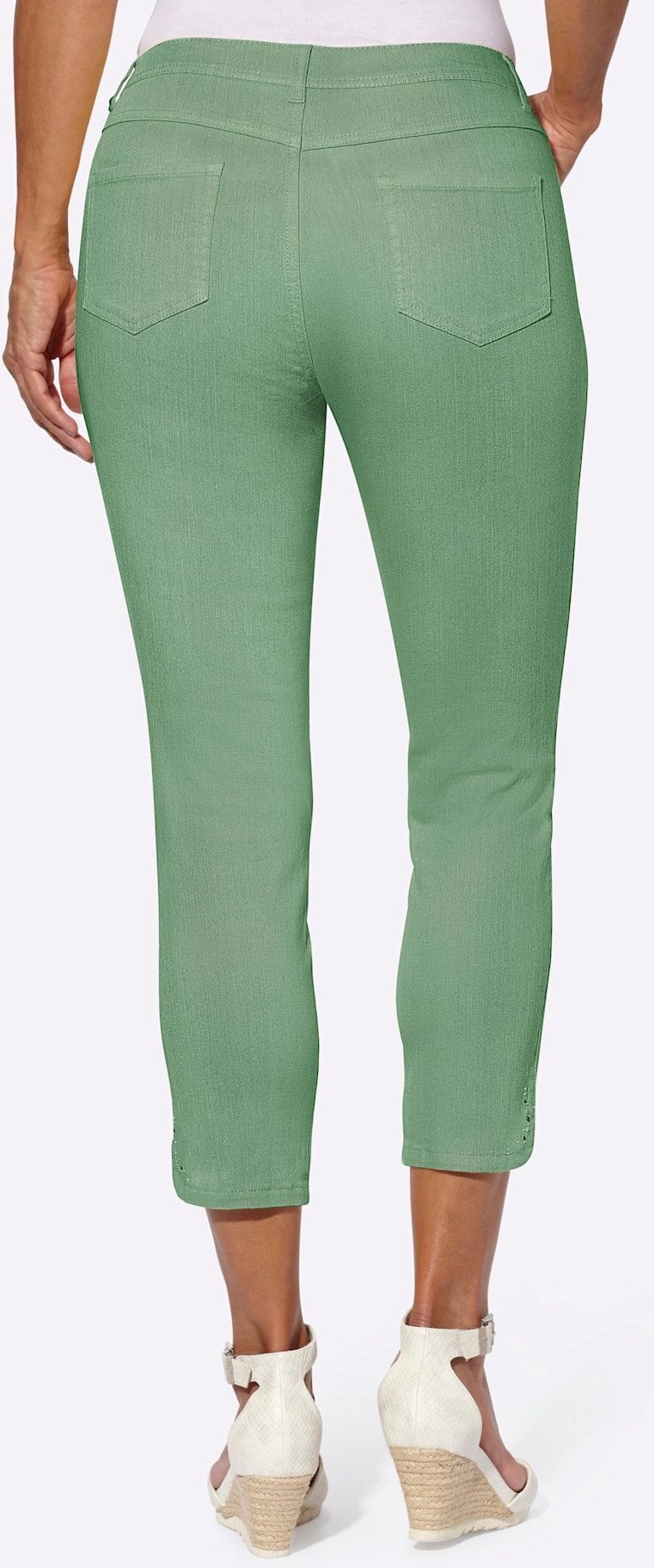 7/8-Jeans INSPIRATIONEN, Damen, Gr. 50, Normalgrößen, grün (eucalyptus), 96% Baumwolle, 4% Elasthan, unifarben, 7/8-Länge, Jeans 7/8-Jeans