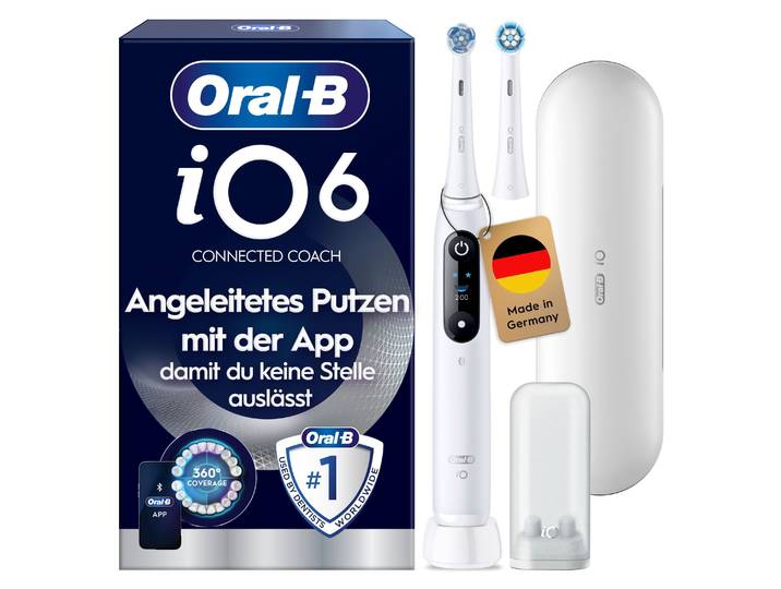 Elektrische Zahnbürste ORAL-B iO 6 , weiss (weiß), ElektrozahnbürstenB:3cm H:25cm T:3cm, Elektrische Zahnbürste, mit Magnet-Technologie, Display, 5 Putzmodi, Reiseetui, B:3cm H:25cm T:3cm
