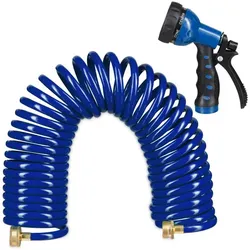 Relaxdays Wasser Spiralschlauch mit Brause 10 m Blau,Schwarz