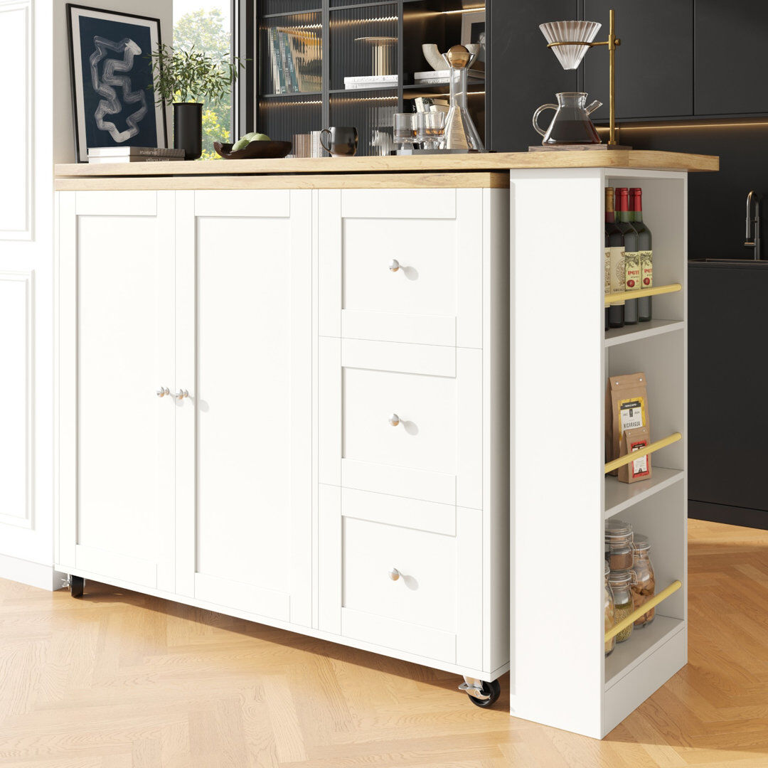 Brayden Studio 209 cm W Kitchen Cart with White 104cm H X 209cm W X 39cm D