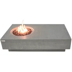 ELEMENTI Gas Feuertisch Metropolis Feuerstelle aus Beton - für Garten, Balkon and Terrasse, wetterbeständig, Hellgrau 142x81x35cm
