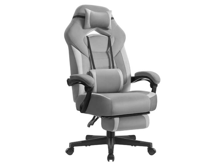 Chaise de jeu ergonomique avec repose-pieds support lombaire gris
