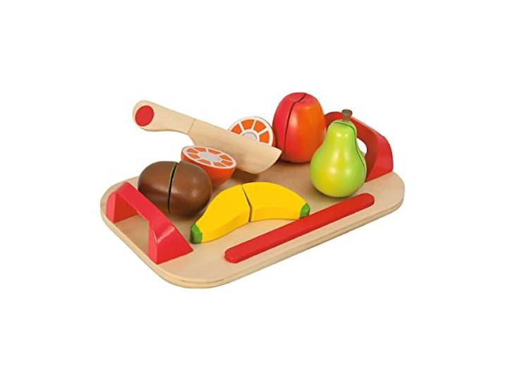 Eichhorn 100003721 - Schneidebrett mit Früchten, 26x16,5cm 12-tlg., Schneideobst aus Holz mit Klett-Verbindung, Eichenholz, Birkenholz Bunt