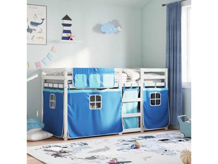 RJPLMFV Etagenbett, Blau, 80 x 200 cm, Kiefernholz, massiv Ohne Matratze, Sicherheitsbarriere 4 Seiten, Leiter inklusive, Lattenrost
