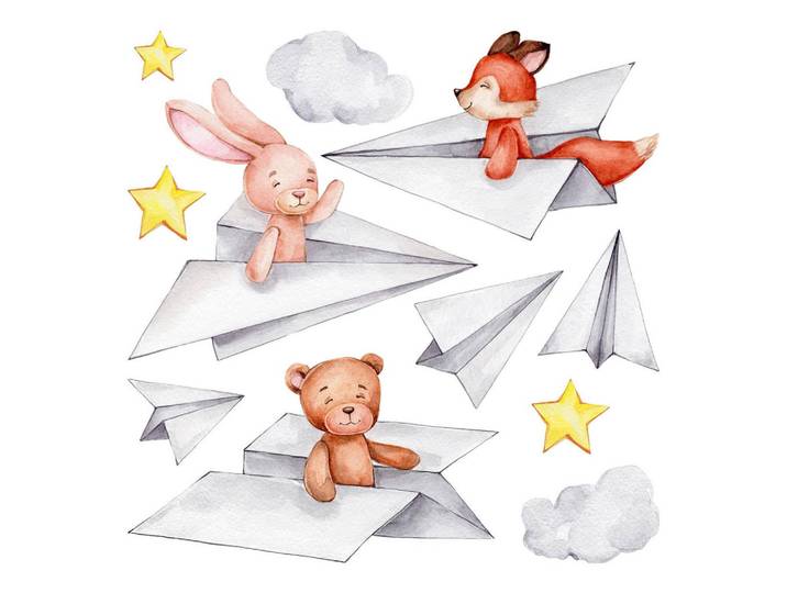 Wallfluent Wandaufkleber 80x136cm - Niedliche Tiere, Mehrfarbig, Kunststoff, Rechteckig, 80x136x0.1 cm, Tapeten & Wandverkleidungen, Wandtattoos & Sticker, Wandtattoos