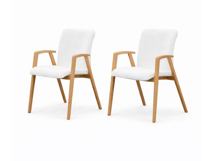 Armlehnstuhl OTTO HOME Loreen Esszimmerstuhl, Polsterstuhl, Designstuhl , weiß (beige orson 9534, eiche natur geölt), B:56cm H:86,5cm T:64cm, Massivholz, Sperrholz, Stühle, Armlehnstuhl, mit Massivgestell, hochwertig gearbeitet, Armlehnen, stilvoll, bequem
