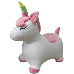 Gehüpftier mit Plüschbezug, 56 cm, Handpumpe – Einhorn