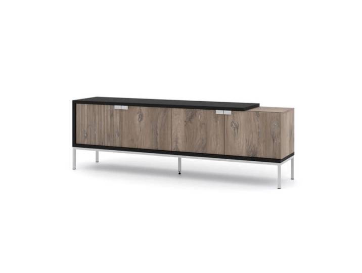 Meubles TV - AC-Déco - Meuble TV à 4 portes avec cadre blanc  Toledo  - Marron/Noir - L 200 cm