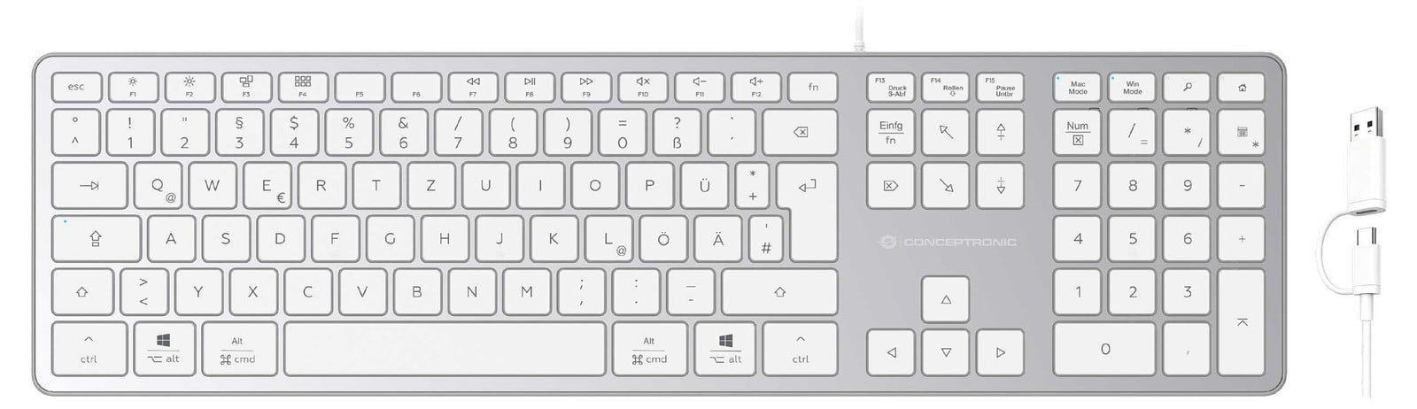 Conceptronic KAYNE02WDE Toetsenbord - Zilver
