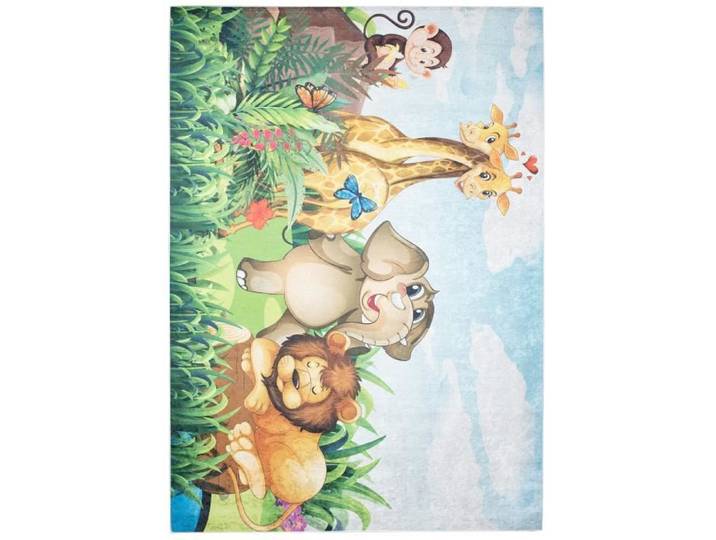 Tapis Chambre Enfant Lavable TAPISO Antidérapant EMMA Multicolore Imprimé Animaux Sauvages 140x200 cm