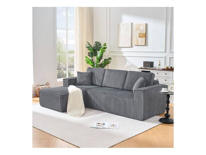 REDOM Schlafsofa Modulares Ecksofa in flexiblem L-Design, Cordbezug, Kompakt aufgebaut für optimalen Sitzkomfort 1 Teile, 235x128x60 cm, weiches Hochdichtschaumpolster