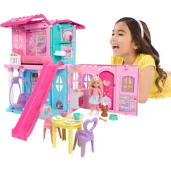 Barbie Chelsea Pop-up-Puppenhaus mit Puppe und über 15 Accessoires, Haus erweitert sich auf über 42 x 33 cm