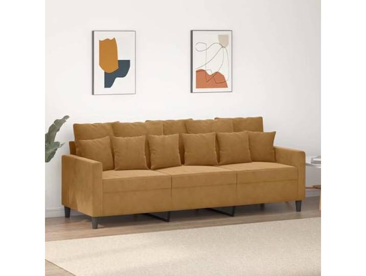 HEFZGDB 3-Sitzer-Sofa Braun 180 cm Samt Stoff Bezug Metallgestell Wohnzimmer Sitzgruppe Polstermöbel Gemütlich Modern Elegant Langlebig Bequem