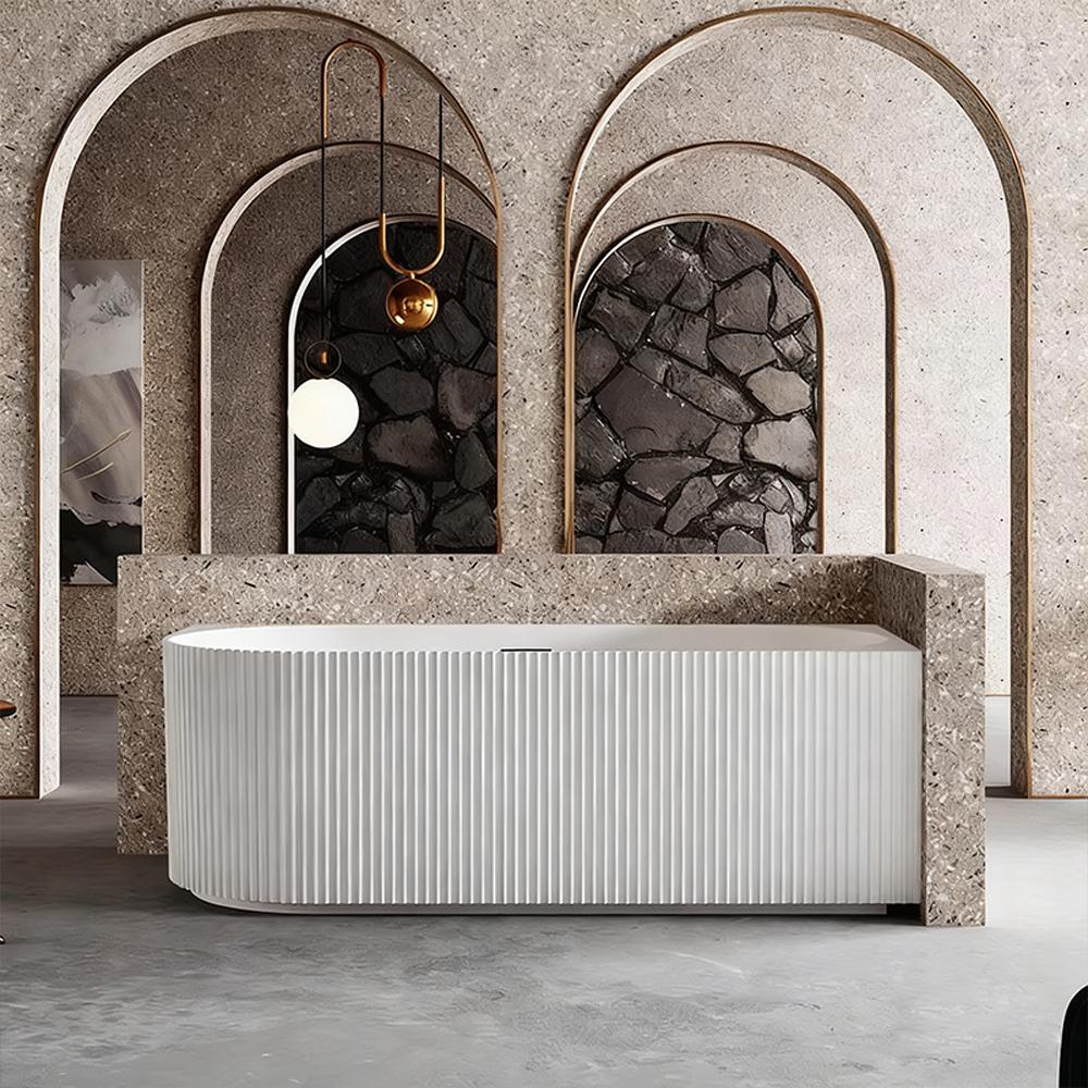 Badewanne, Acryl-Badewanne, freistehende Badewanne, Gestreifte Badewanne, LED-Badewanne, wandnahe Badewanne rechts.150*75*58cm/TW-R7683-150/