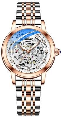 Uplift Essentials Luxury Skeleton Tourbillon Automatic Mechanical Watch Premium Stainless Steel Waterproof Timepiece For Women silver