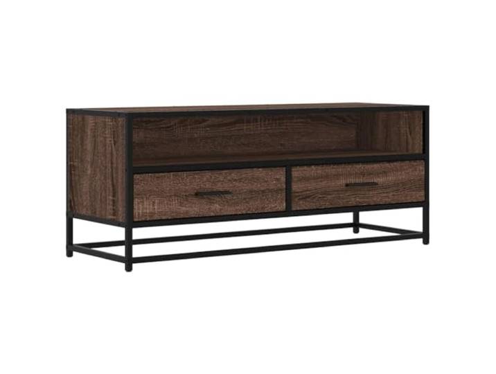 KUPTYERFG TV-Schrank Eichen-Optik Lowboard 100x34,5x40 cm Metall Stabiler TV-Ständer im Industrie-Design mit viel Stauraum für Wohnzimmer und Schlafzimmer. Pflegeleichtes Möbelstück.