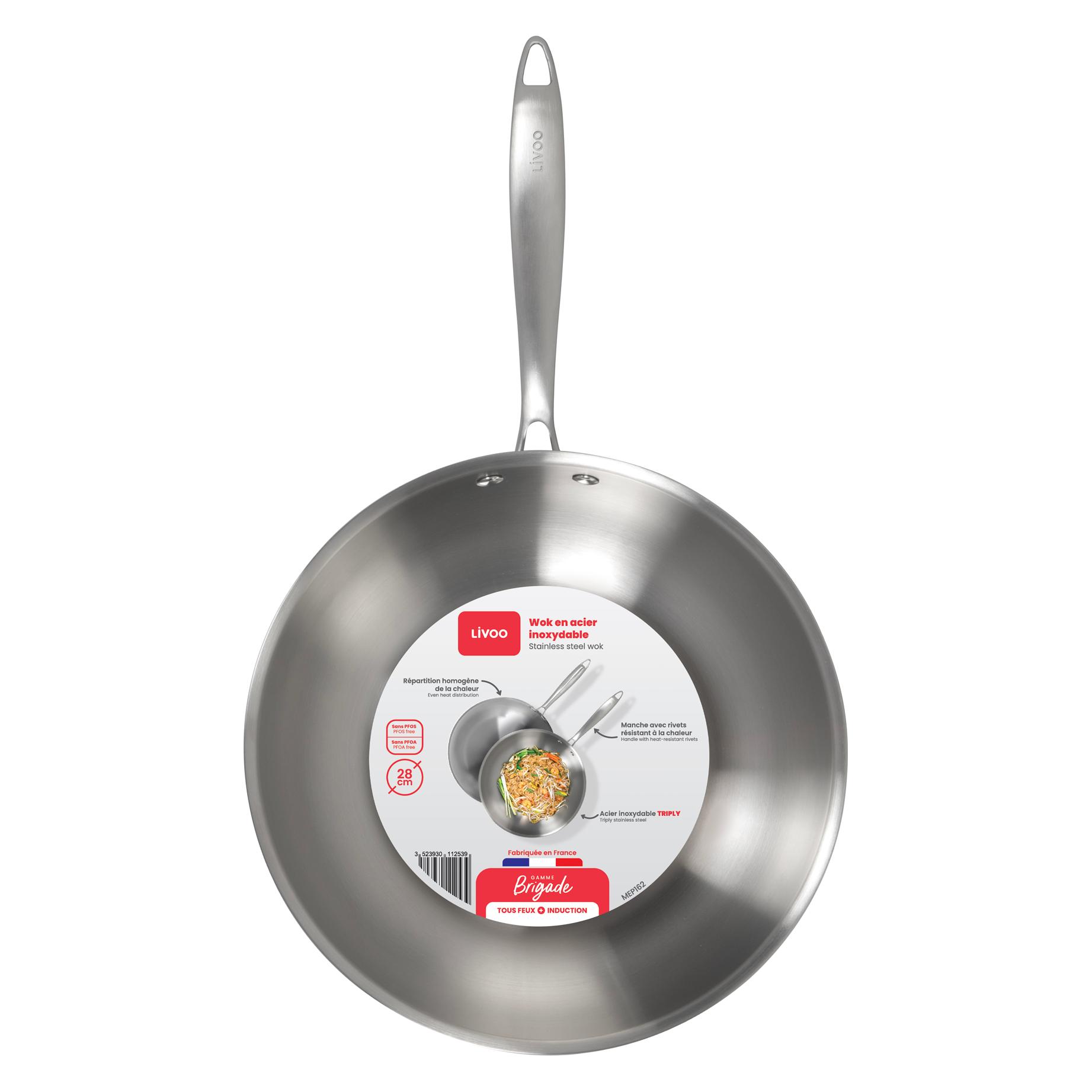 Livoo Brigade - Edelstahl-Wok 28 cm (Bratpfanne, Wok Pfanne, Aluminium, Edelstahl, 28 x 11.50 cm) (59945328)