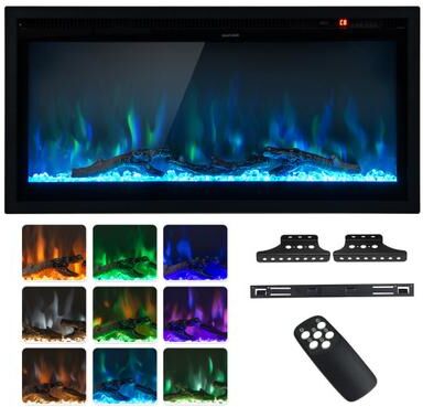 Costway Electric Fireplace in-Wall Recessed with Remote Control and Adjustable Color and Brightness-36 inches