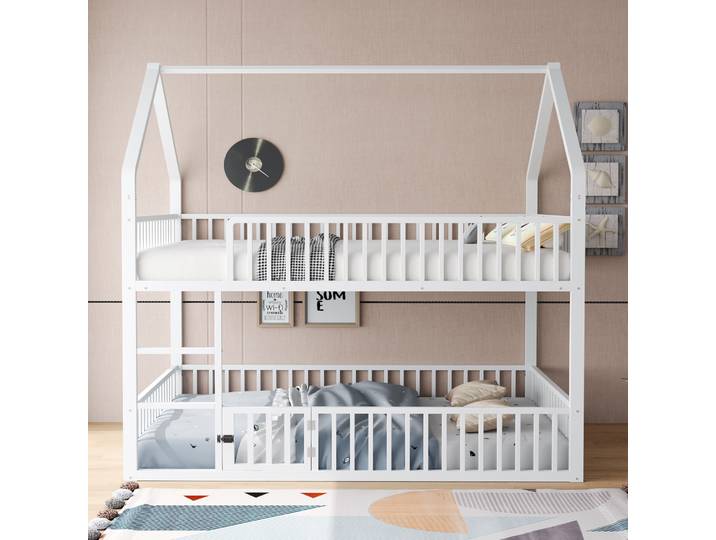 Lit superposé en métal KOMHTOM pour enfants avec escalier, design loft et lit inférieur avec petite porte pour ouvrir et fermer