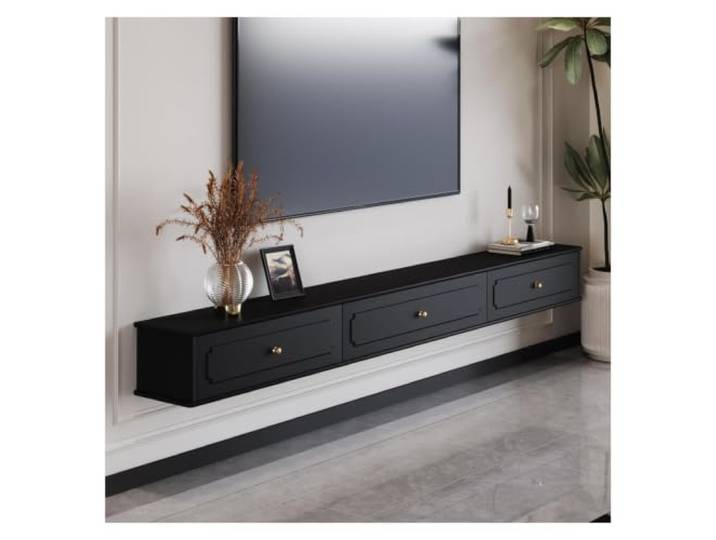 Luercher Schwimmender TV-Ständer for den kompletten Aufbau Mid-Century Modern Wandmontierte Medienkonsole aus Massivholz(120cm)