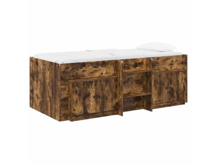 HFXHIJXQ Loft Bettgestell mit Schrank 3-teilig 90x190 cm Geräucherte Eiche Kompaktes Hochbett aus Holzwerkstoff fürdas Schlafzimmer, inklusive Lattenrost und Leiter für optimale Raumplanung.