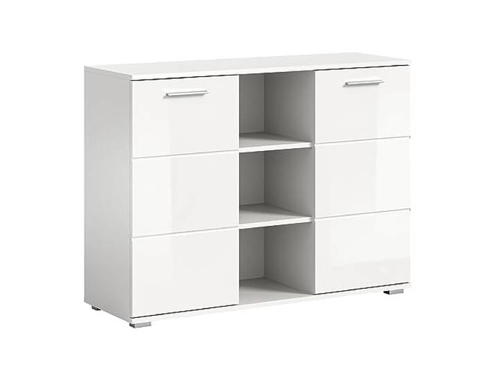 Newroom Kommode weiß Hochglanz Sideboard mit Türen Wohnzimmer Flur