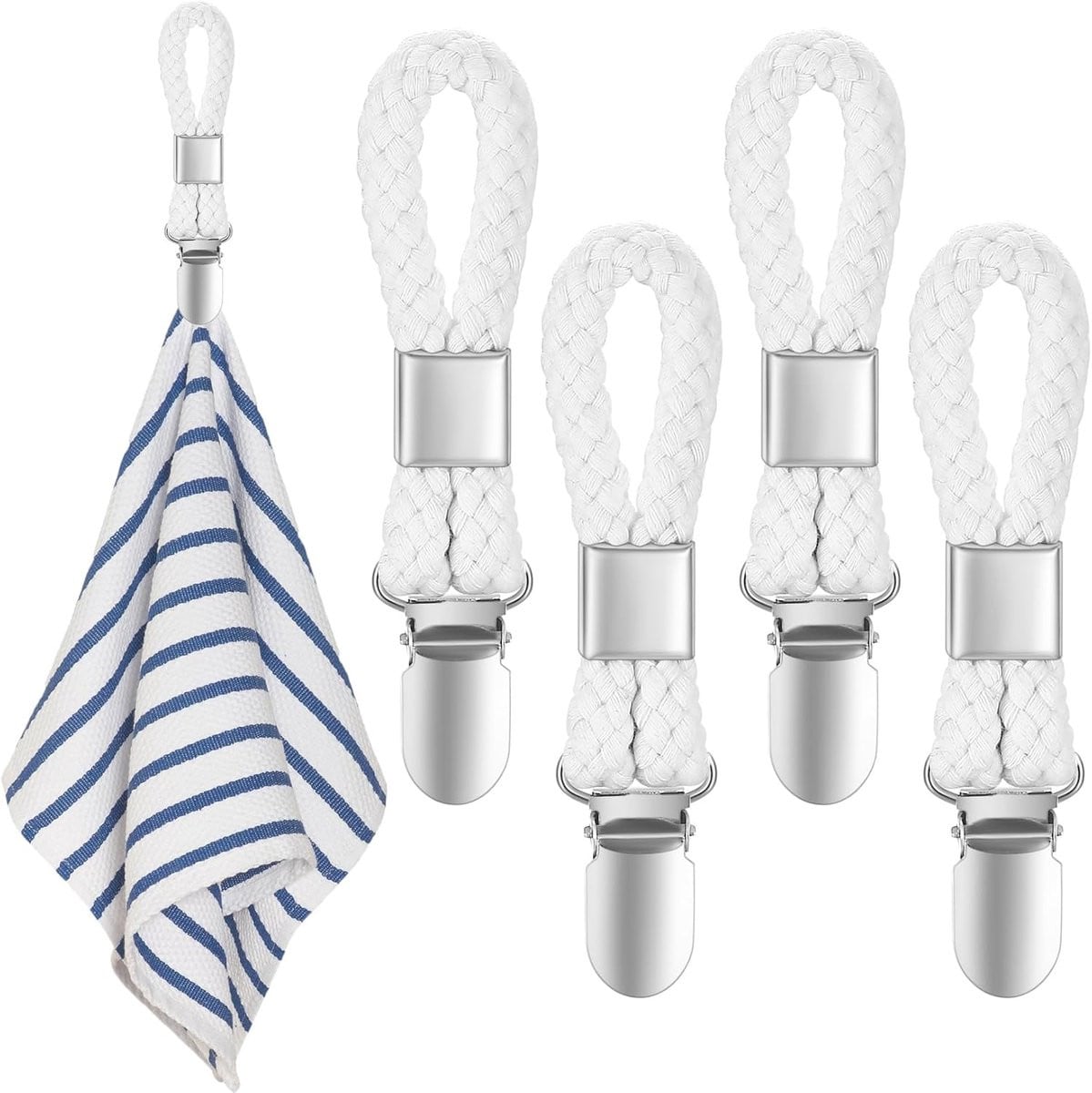 Set van 4 handdoekhaakjes voor keuken en badkamer, wit