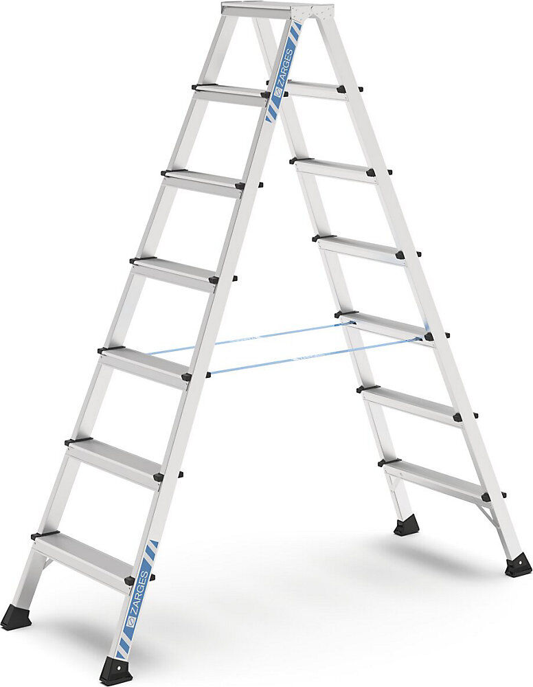 Profi-Stufenleiter, eloxiert, beidseitig begehbar, 2 x 7 Stufen ZARGES