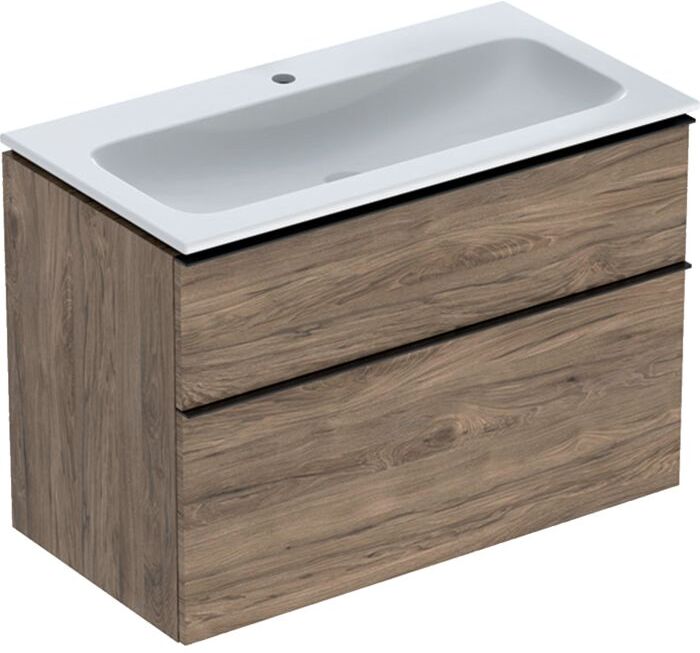Geberit iCon Möbel-Waschtischset 502337JR1 90x63x48cm, weiß, nussbaum/Griff lava matt