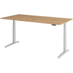 bümö elektrisch höhenverstellbarer Schreibtisch 200x100 cm in Asteiche, Gestell in silber - Designer Bürotisch mit Memoryfunktion, elektrischer