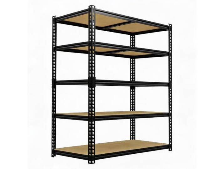 Schwerlastregal 183x122x61 cm 5 Ebenen 270 kg je Boden Kellerregal Schwarz L-Profil Kohlenstoffstahl mit MDF-Industrieböden, werkzeugloses Stecksystem, höhenverstellbare Böden, 31 kg, 1 Stück