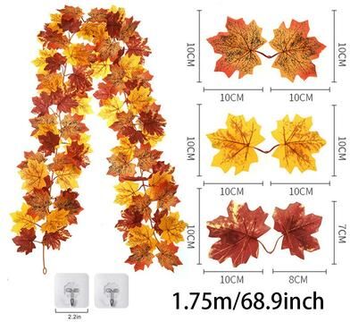 Inspire Select Autumn Maple Leaf Garland Vine 6.56ft Artificial Fall Hanging Decor For Thanksgiving & Seasonal Events 36 c