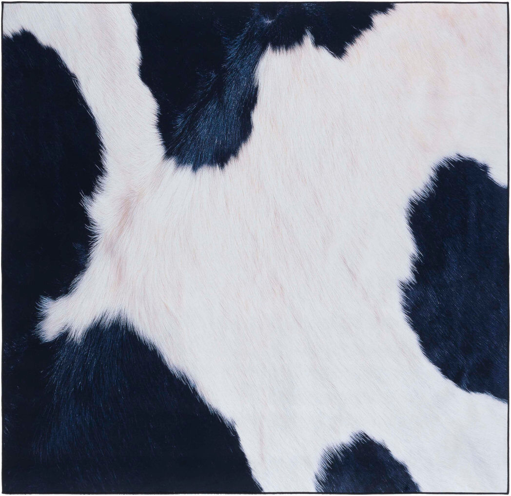 Latitude Run Faux Hide Atze Machine Washable Area Rug In Ivory & Blue Blue Square 183 cm