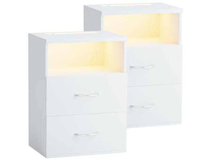 CASARIA 2X Nachttisch mit LED Ablagefach Weiß 40x28x55 cm, für Boxspringbett, 55cm Komfortable Höhe, Schlafzimmer, Haushalt, Beistelltisch, Dimmbare Beleuchtung, Holz